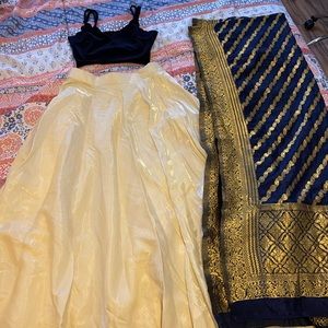 Navy Blue and Cream Lehenga with Banarasi Dupatta
